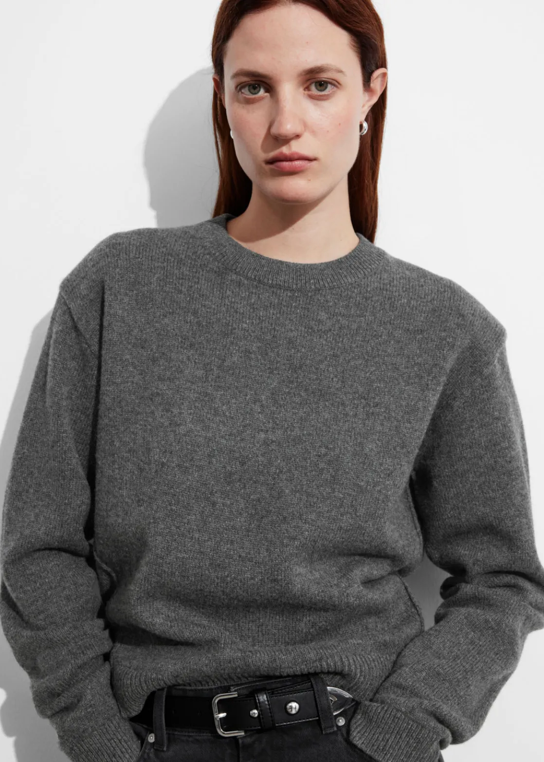 Padded-Shoulder Merino Jumper