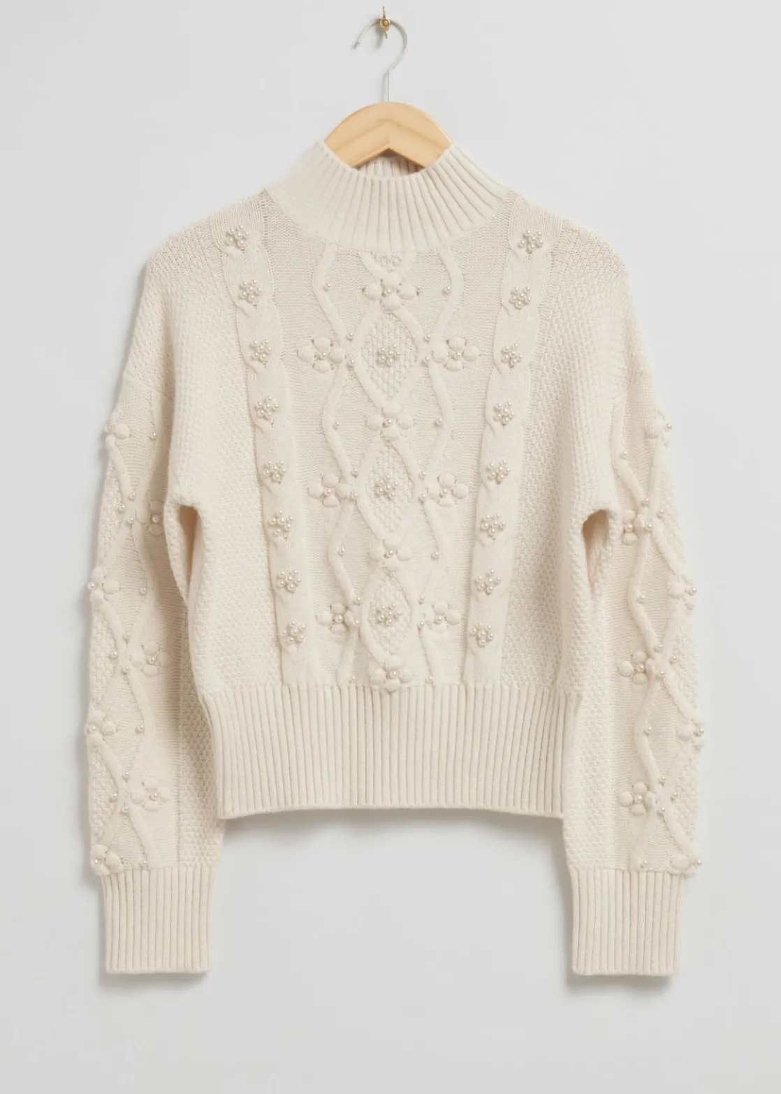 Pearl Bead Cable Knit Sweater