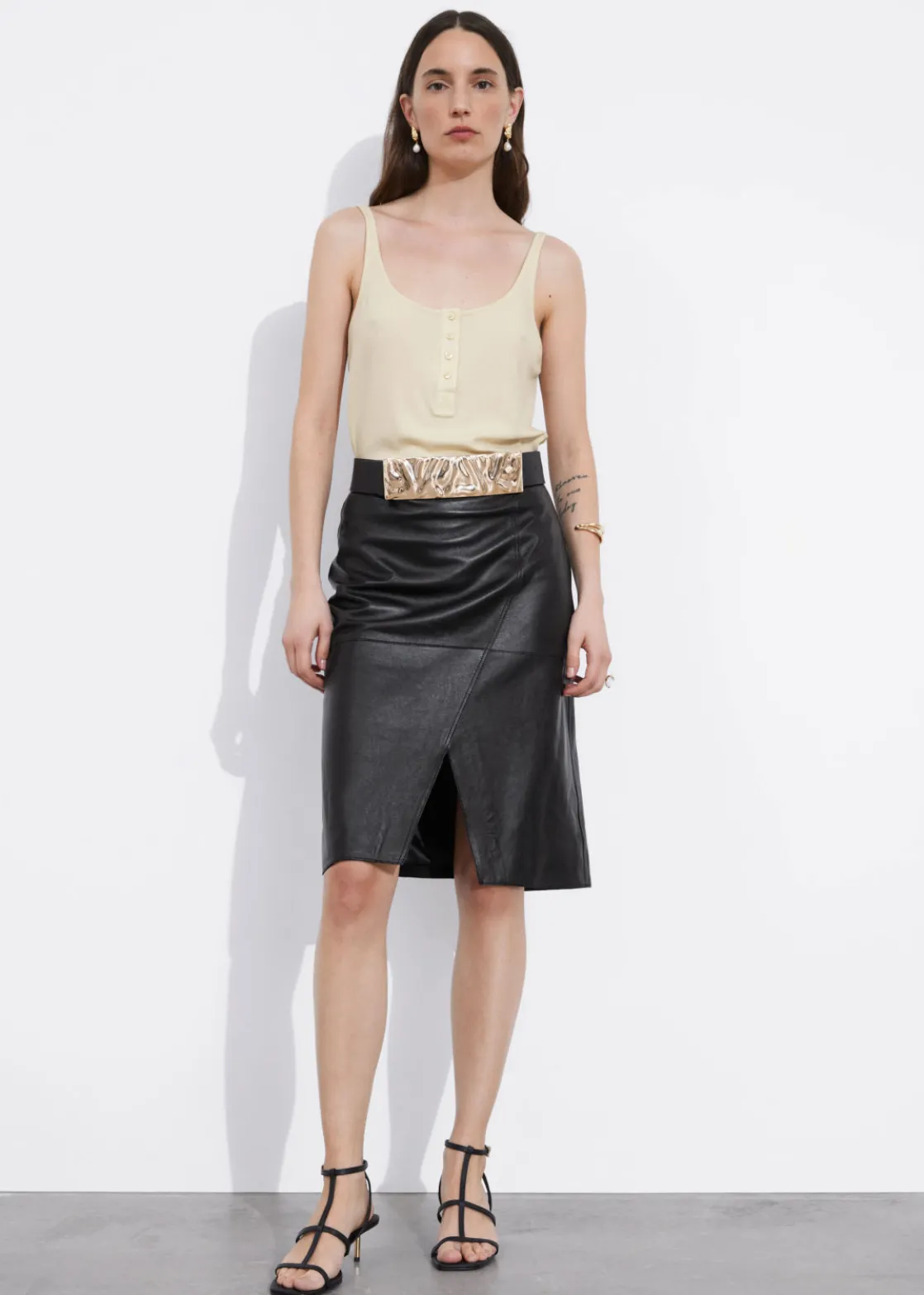 Slit-Detailed Leather Mini Skirt