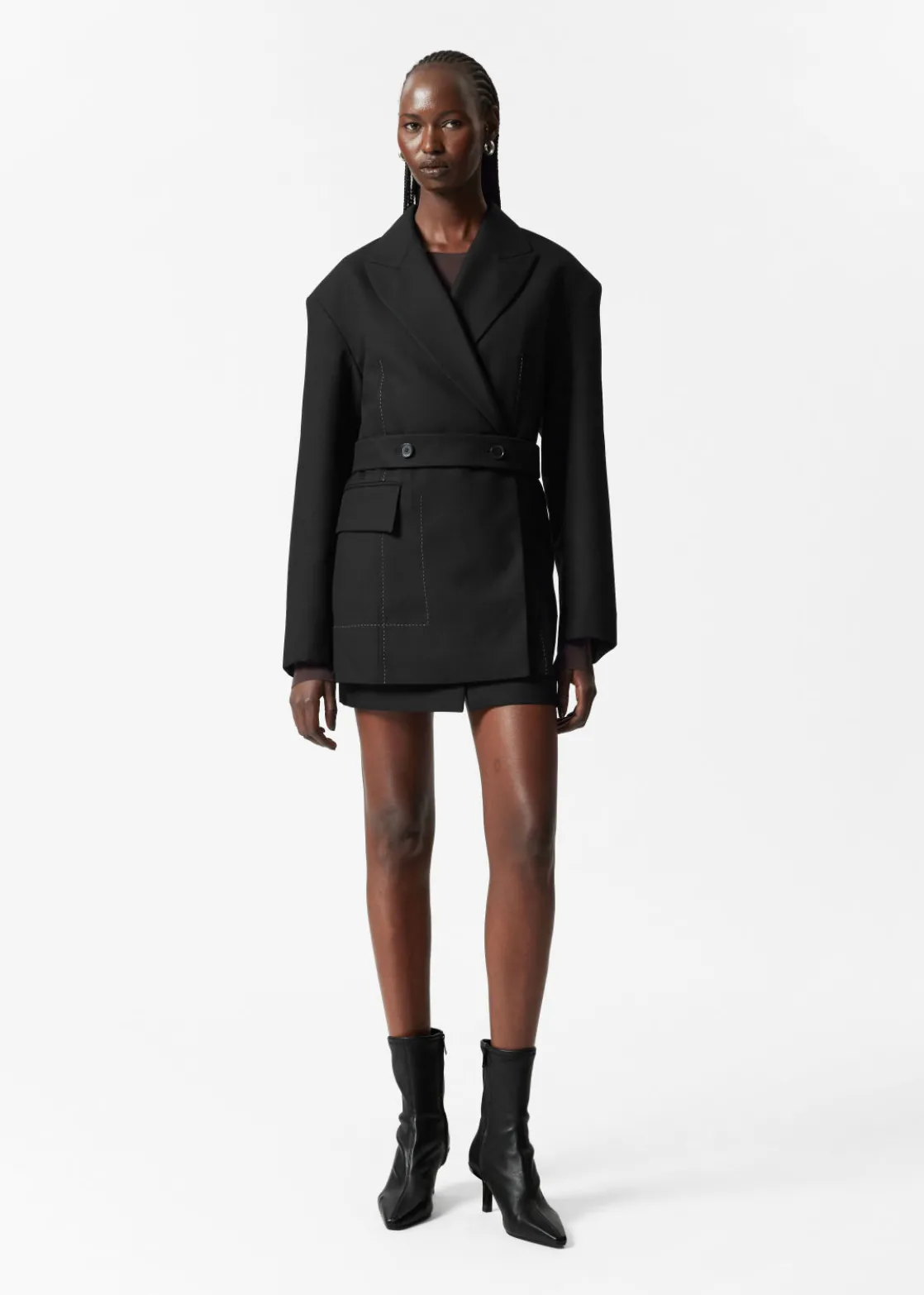 Belted Wool-Blend Blazer