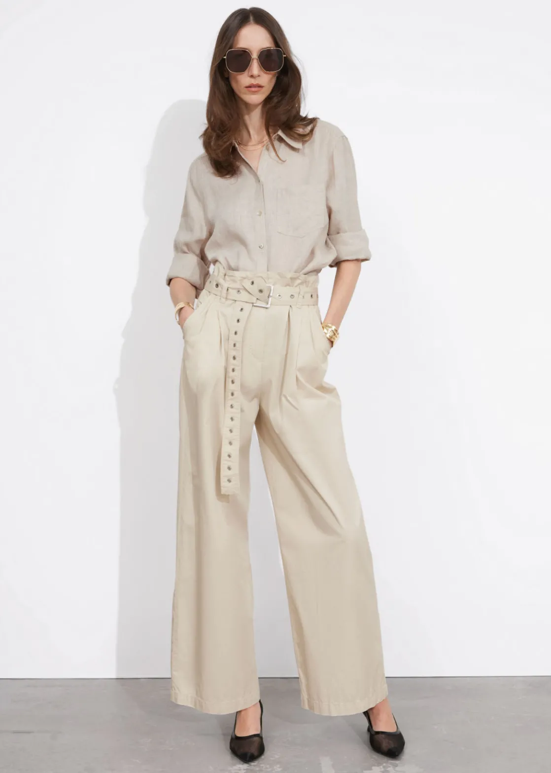 Eyelet-Belt Paperbag Trousers