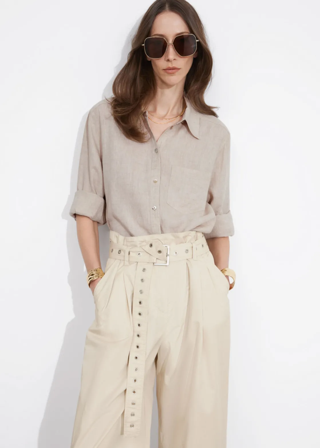 Eyelet-Belt Paperbag Trousers