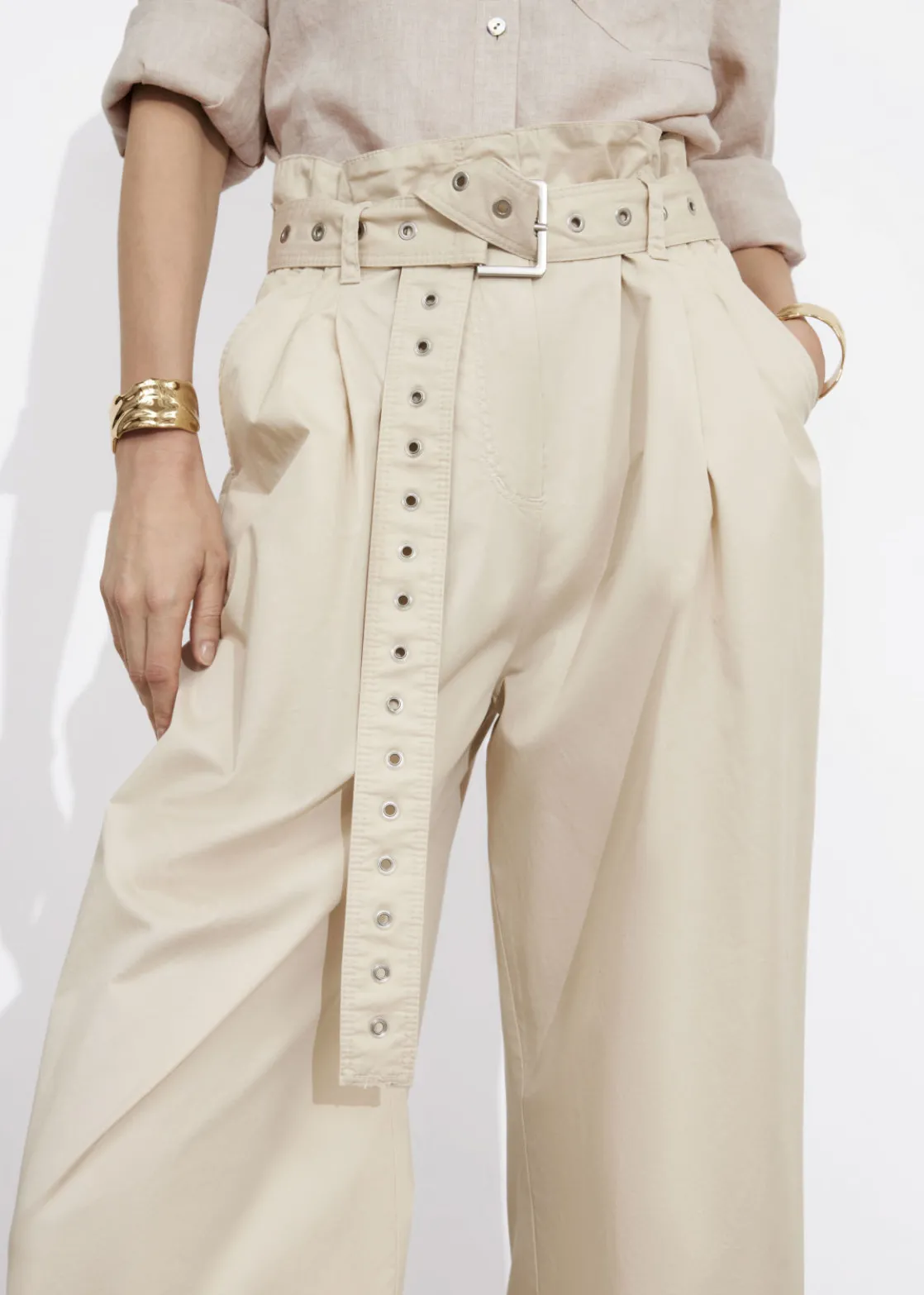 Eyelet-Belt Paperbag Trousers