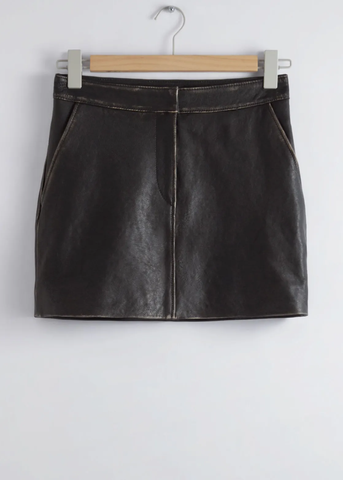 Topstitched Leather Mini Skirt