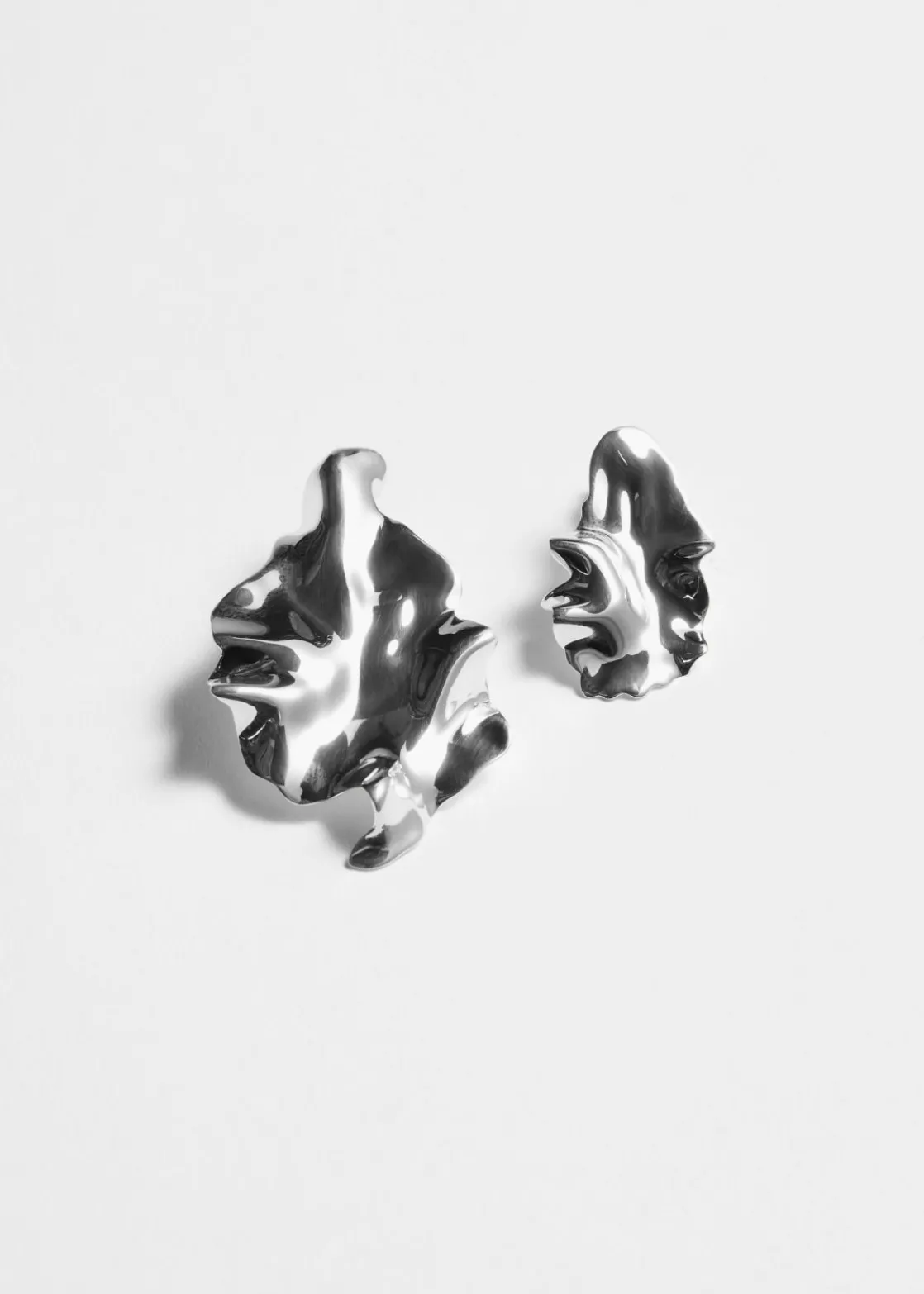 Organic-Shape Silver Stud Earrings