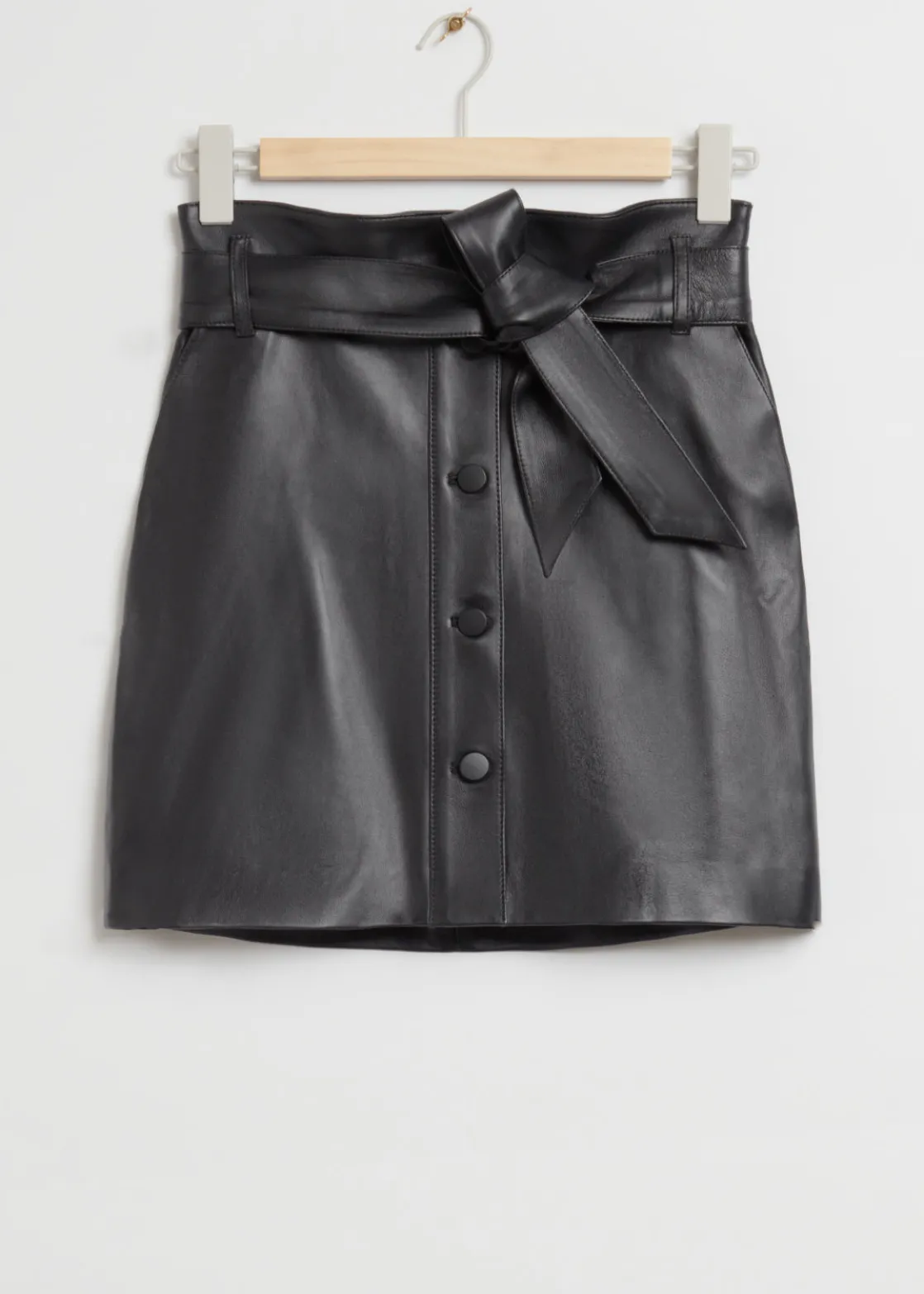 Leather Paperbag Belted Skirt