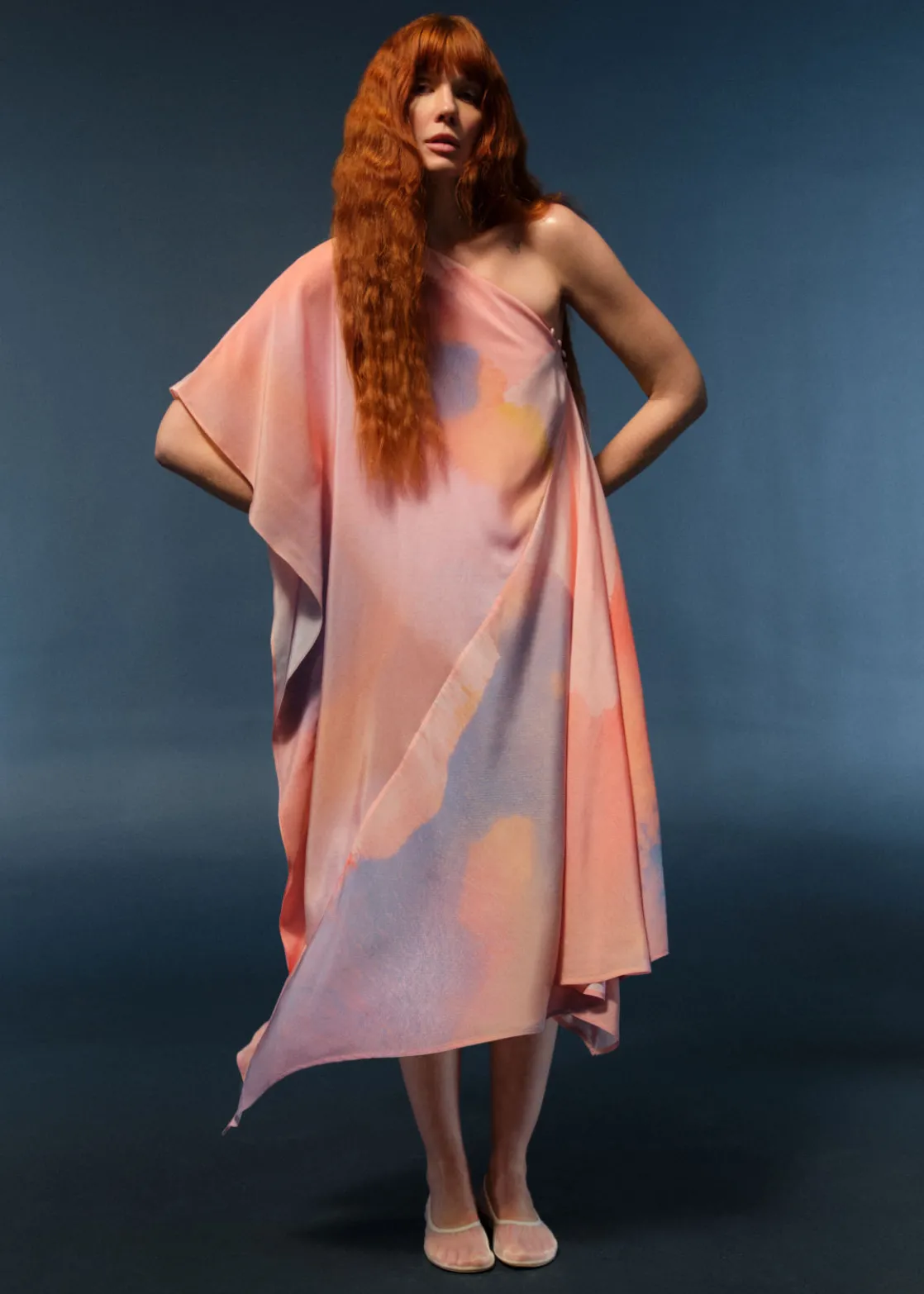 Asymmetric One-Shoulder Midi Dress