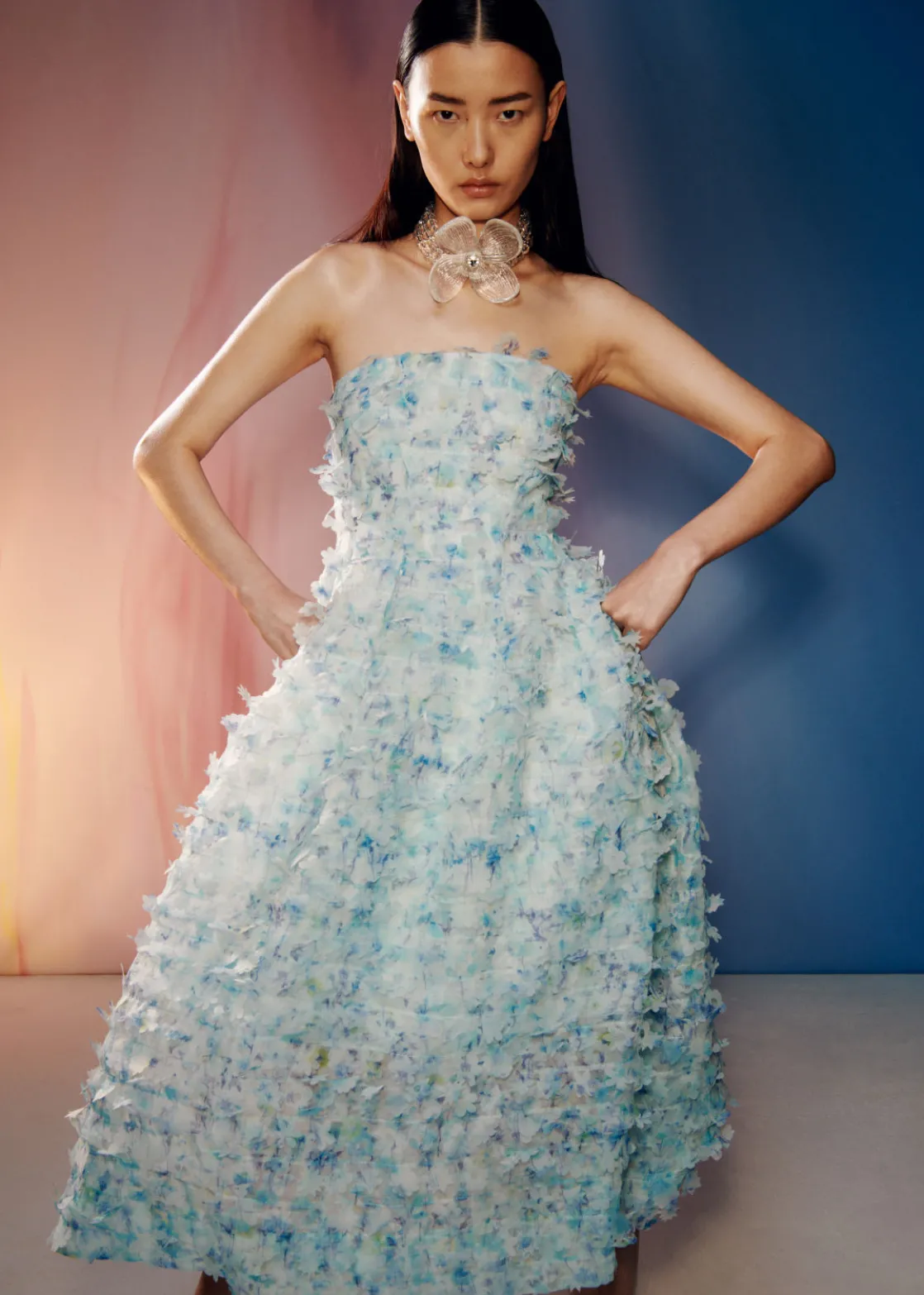 Floral-Appliqué Midi Dress