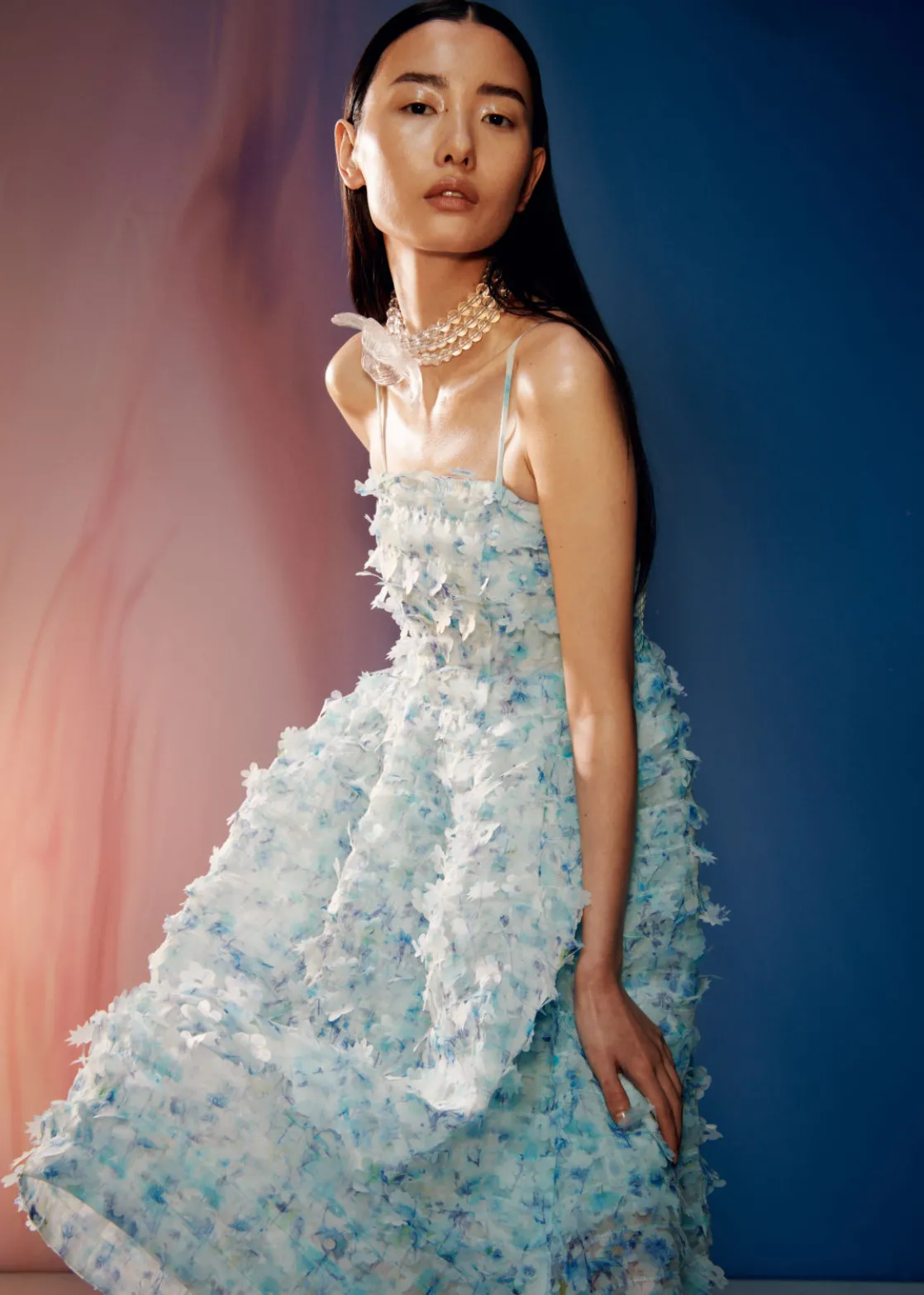 Floral-Appliqué Midi Dress