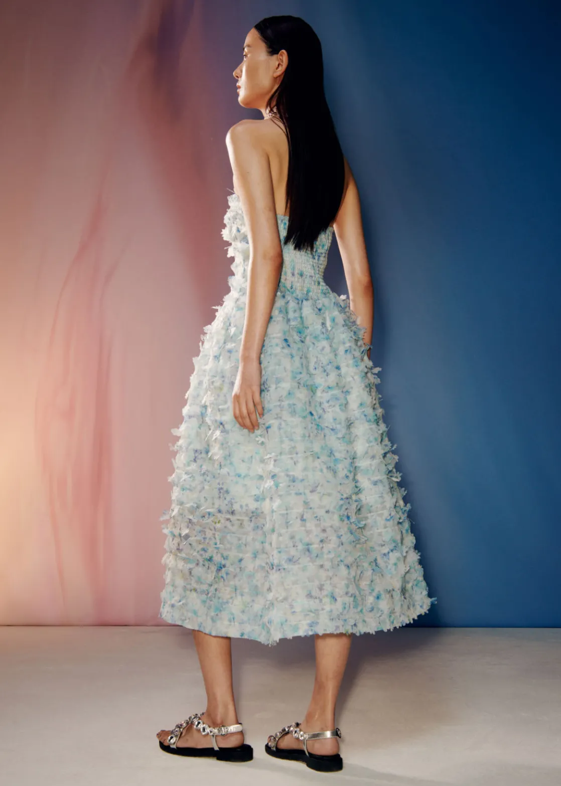 Floral-Appliqué Midi Dress