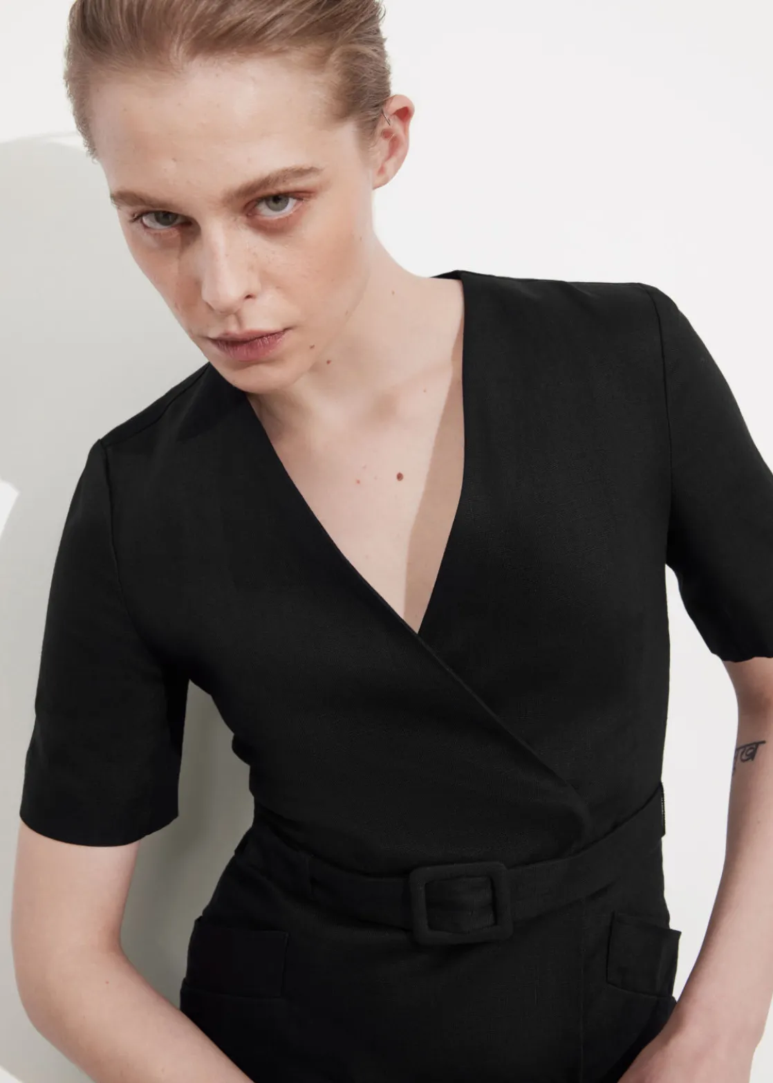 Tailored Linen Belted Mini Dress