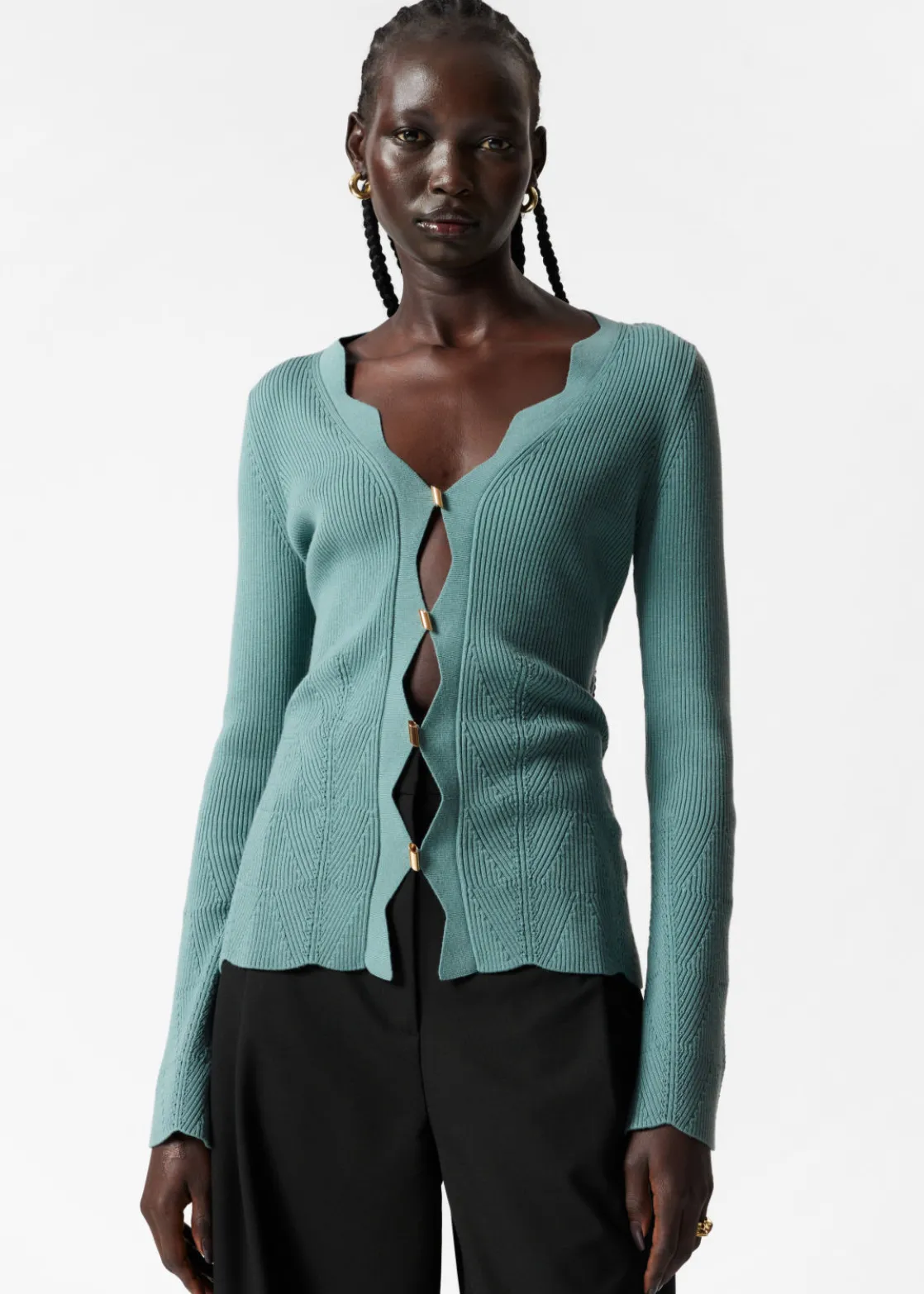 Scalloped Merino-Blend Cardigan