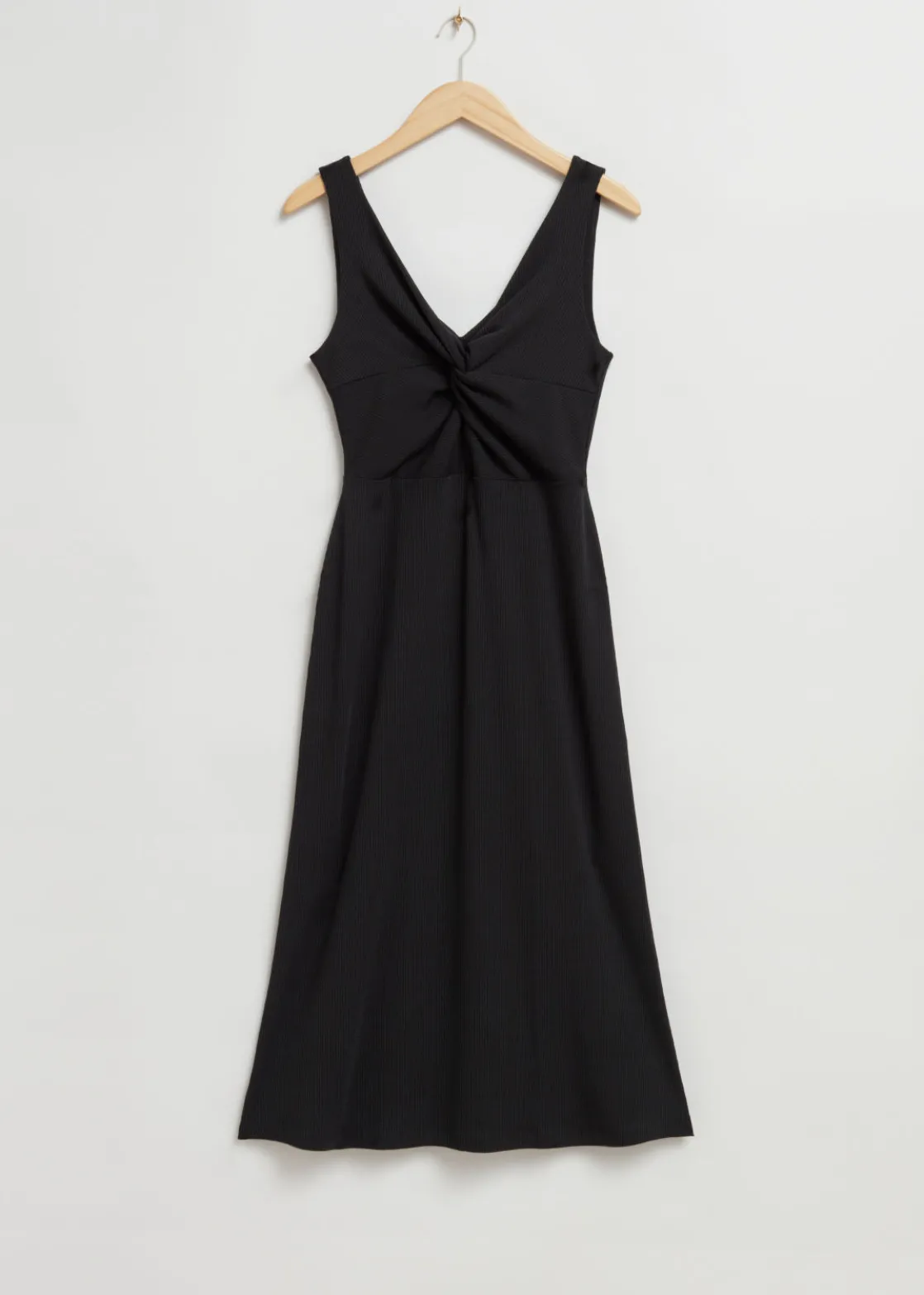 Ribbed Twist-Front Midi Dress