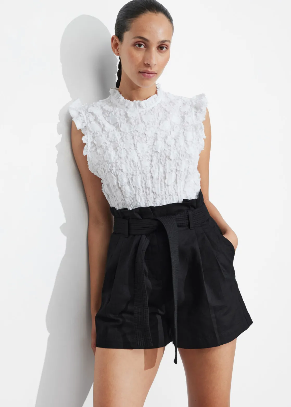 Linen-Blend Paperbag Shorts