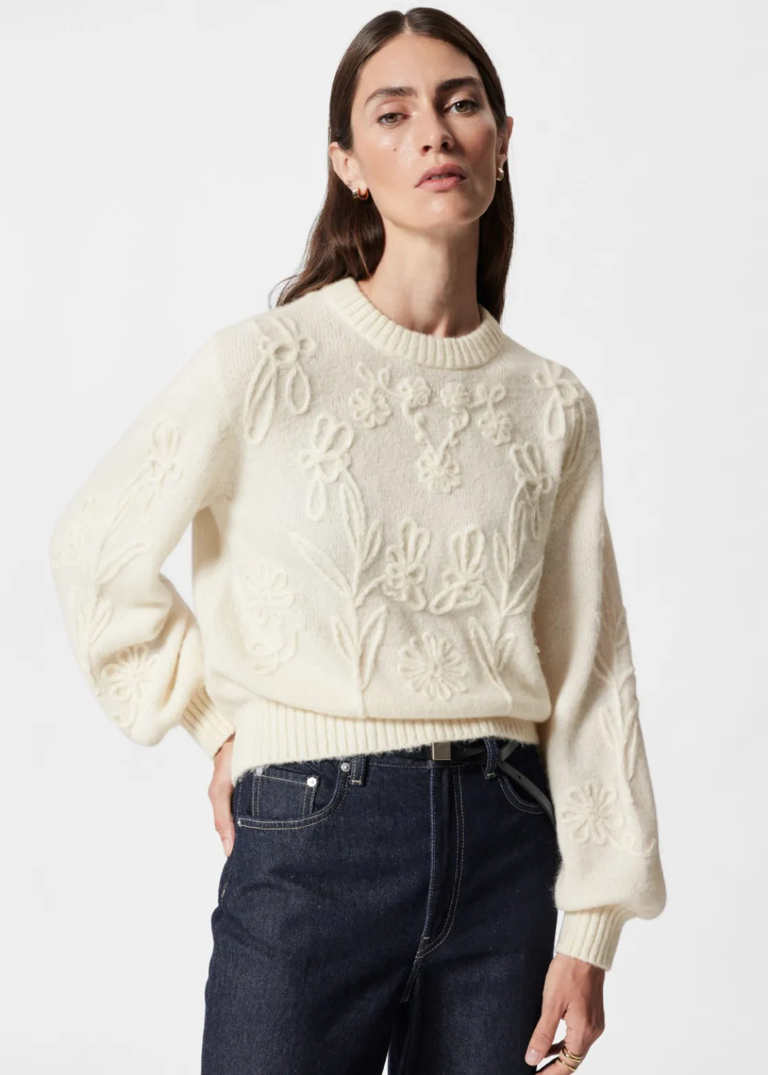Floral-Appliqué Knit Sweater