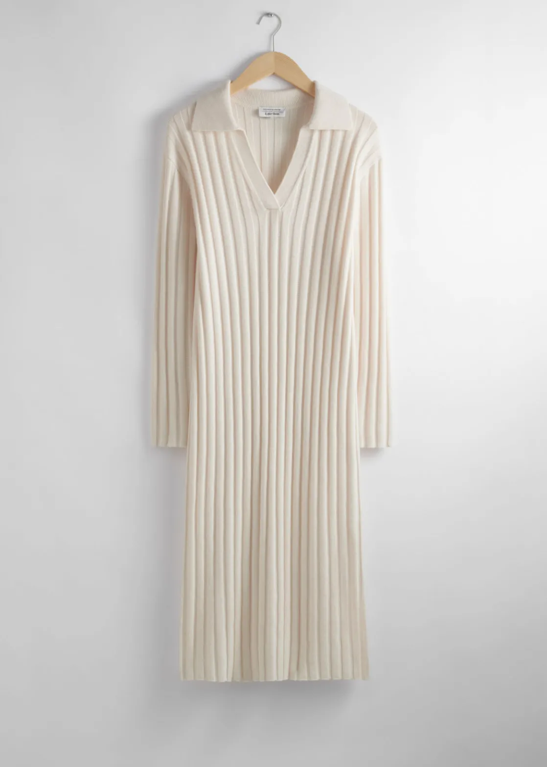 Collared Rib-Knit Midi Dress