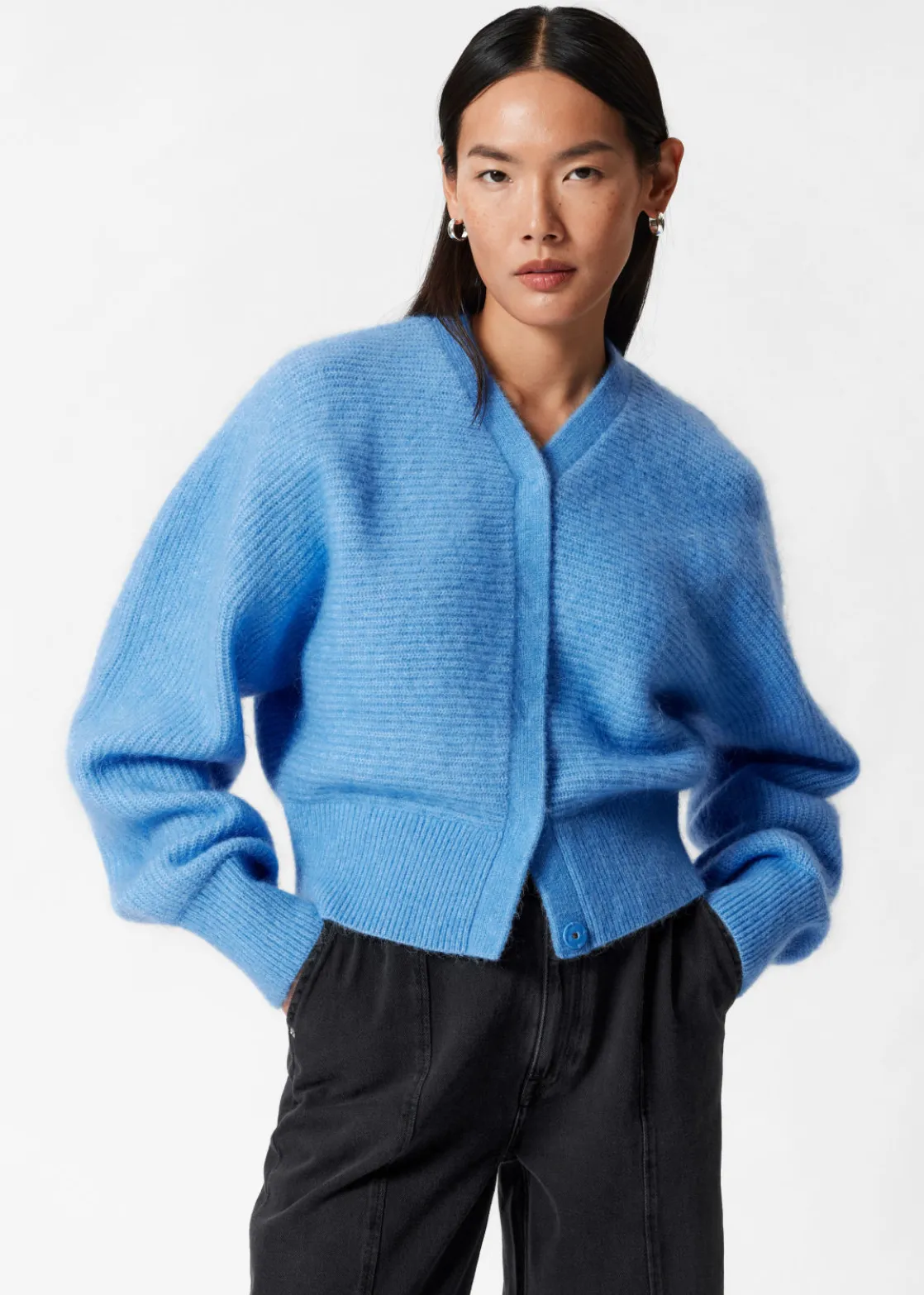 Mohair-Blend Rib-Knit Cardigan