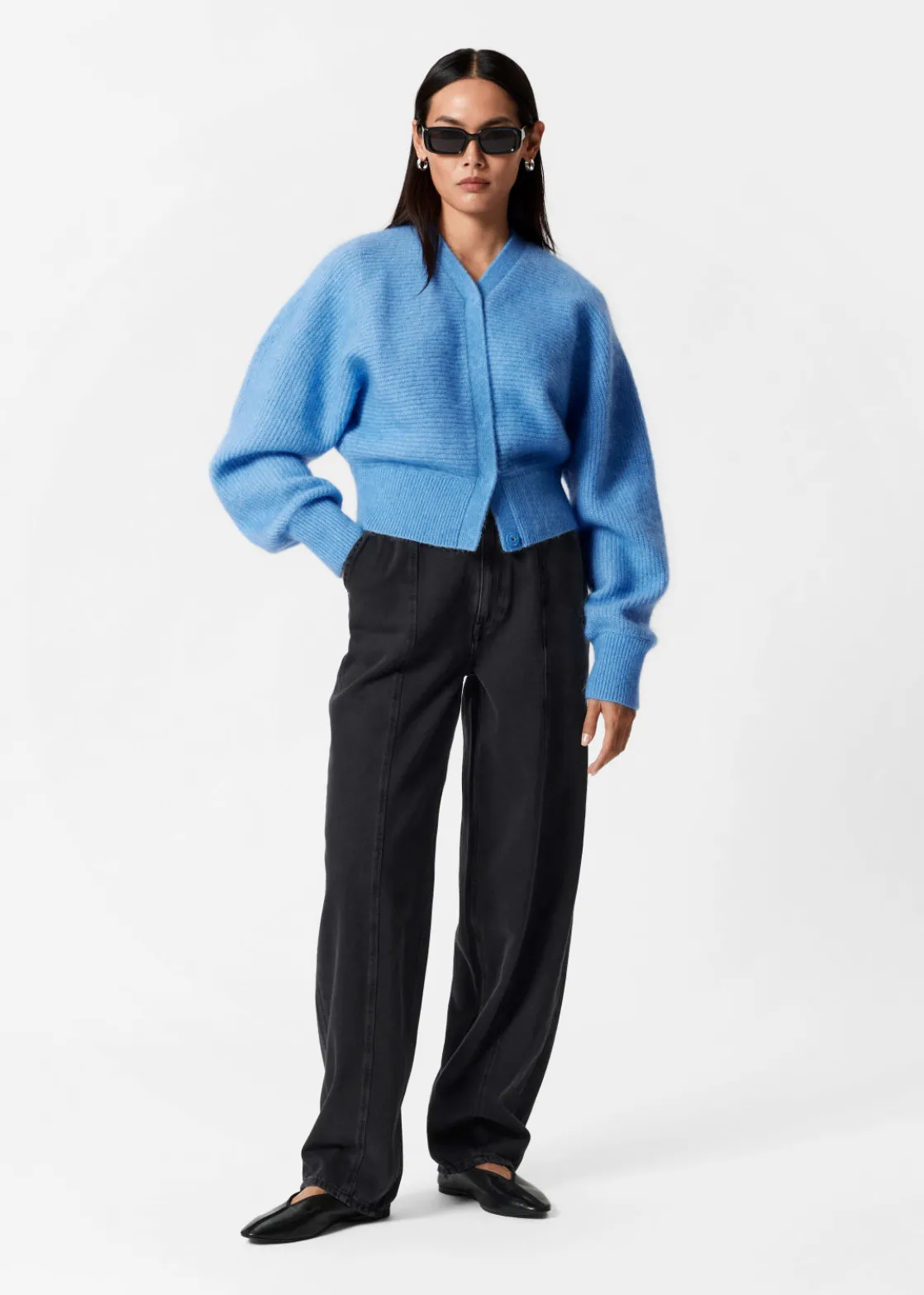 Mohair-Blend Rib-Knit Cardigan