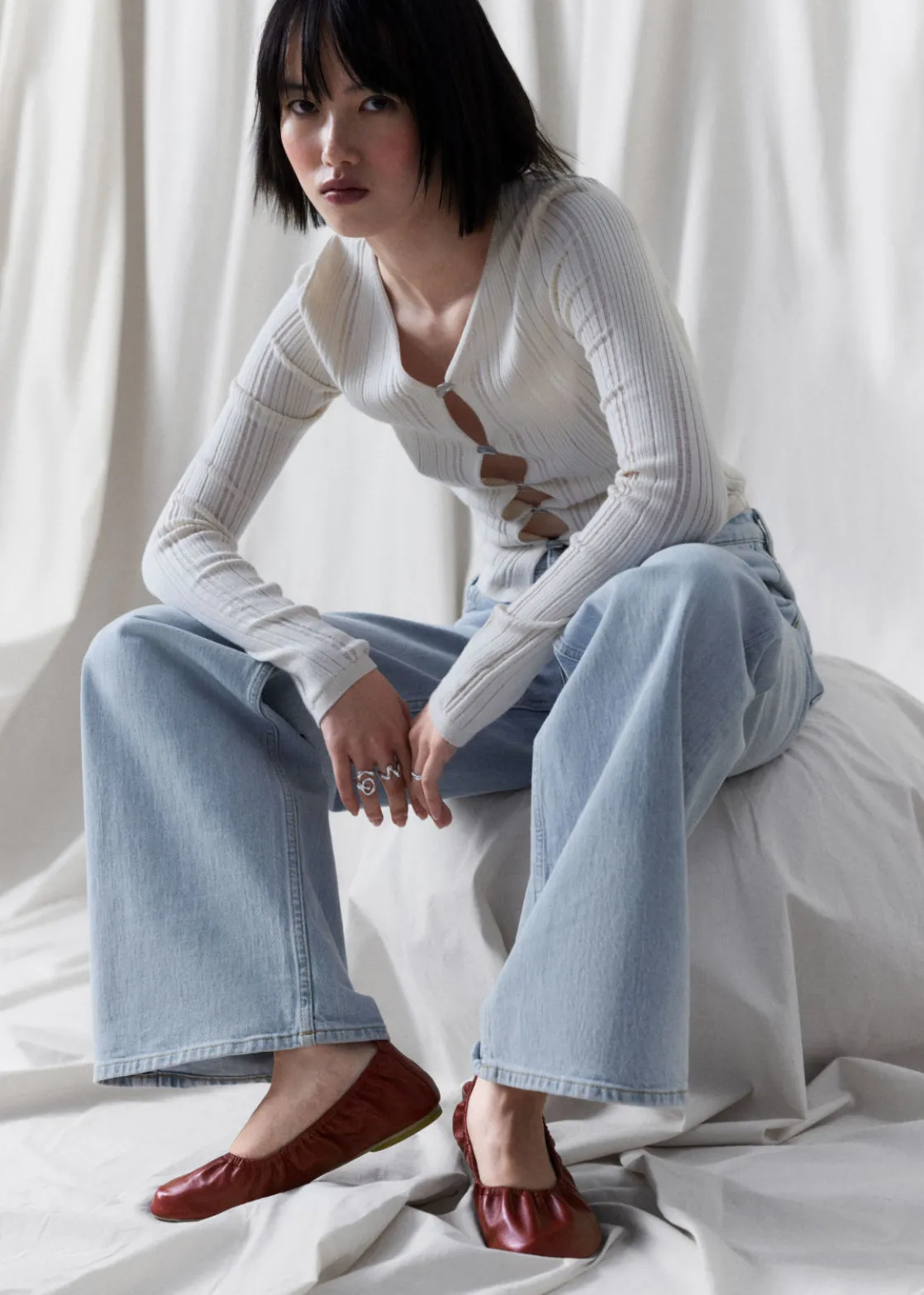 Ruched Leather Ballet Flats