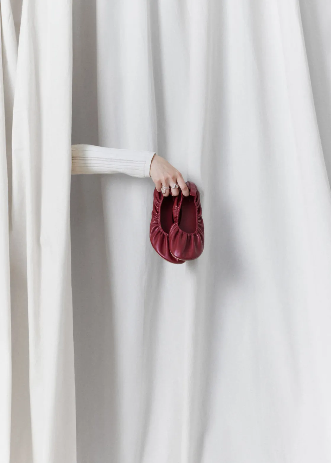 Ruched Leather Ballet Flats