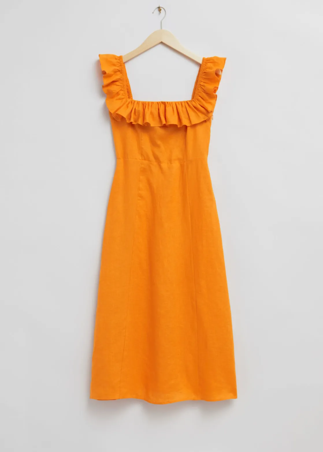 Ruffle Neck Linen Midi Dress