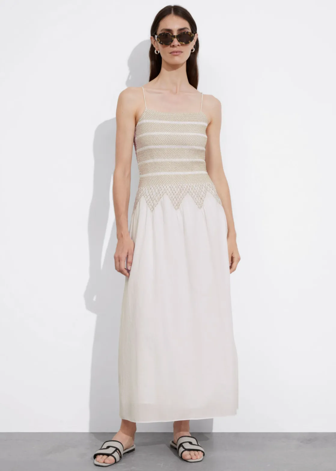 Strappy Smocked Midi Dress