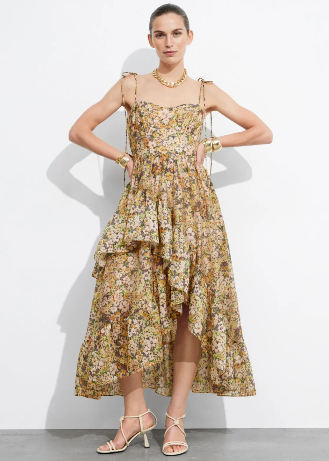 Strappy Ruffled Midi Dress