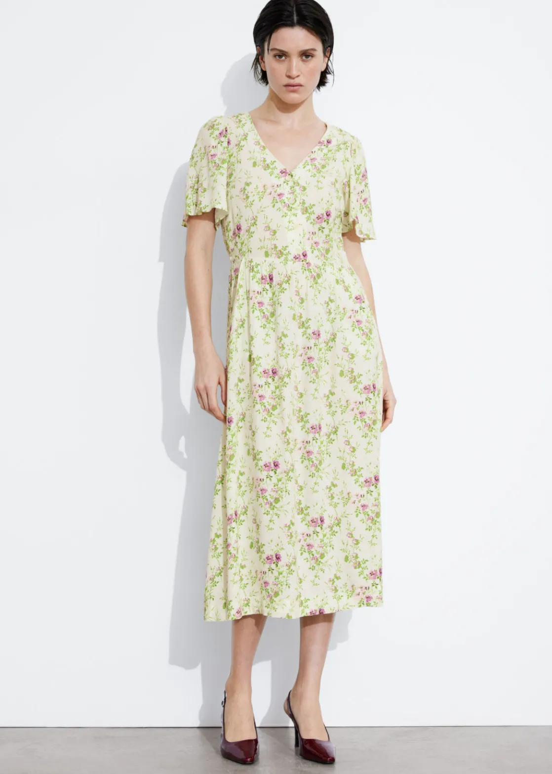 Flutter-Sleeve Midi Dress