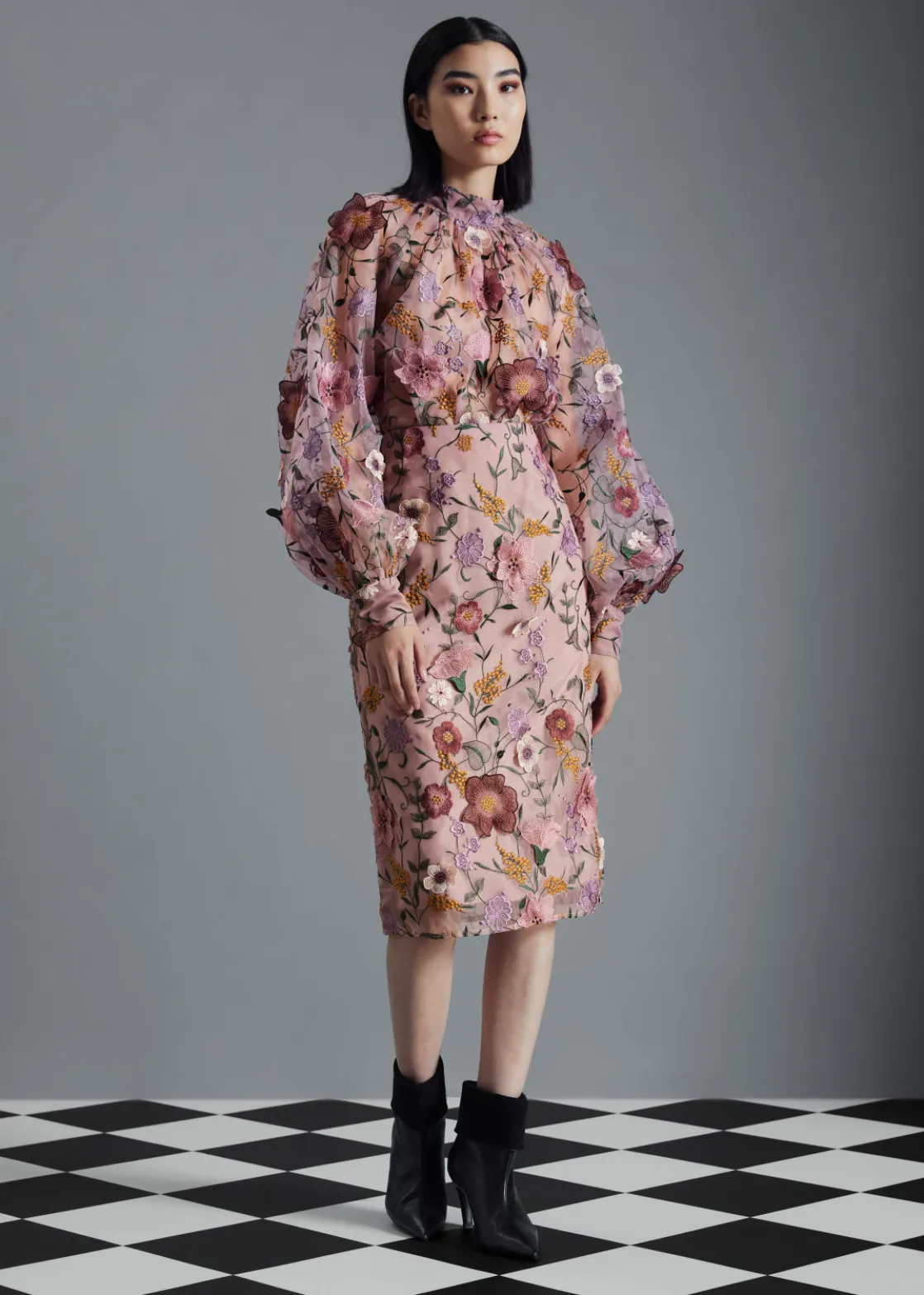 Floral Organza Midi Skirt