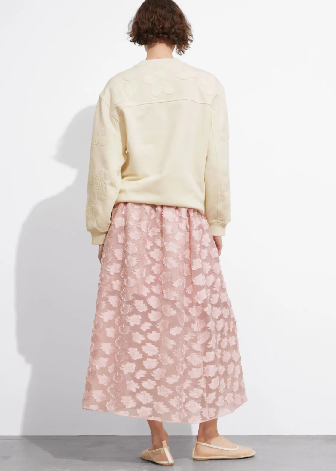 Floral-Appliqué Midi Skirt