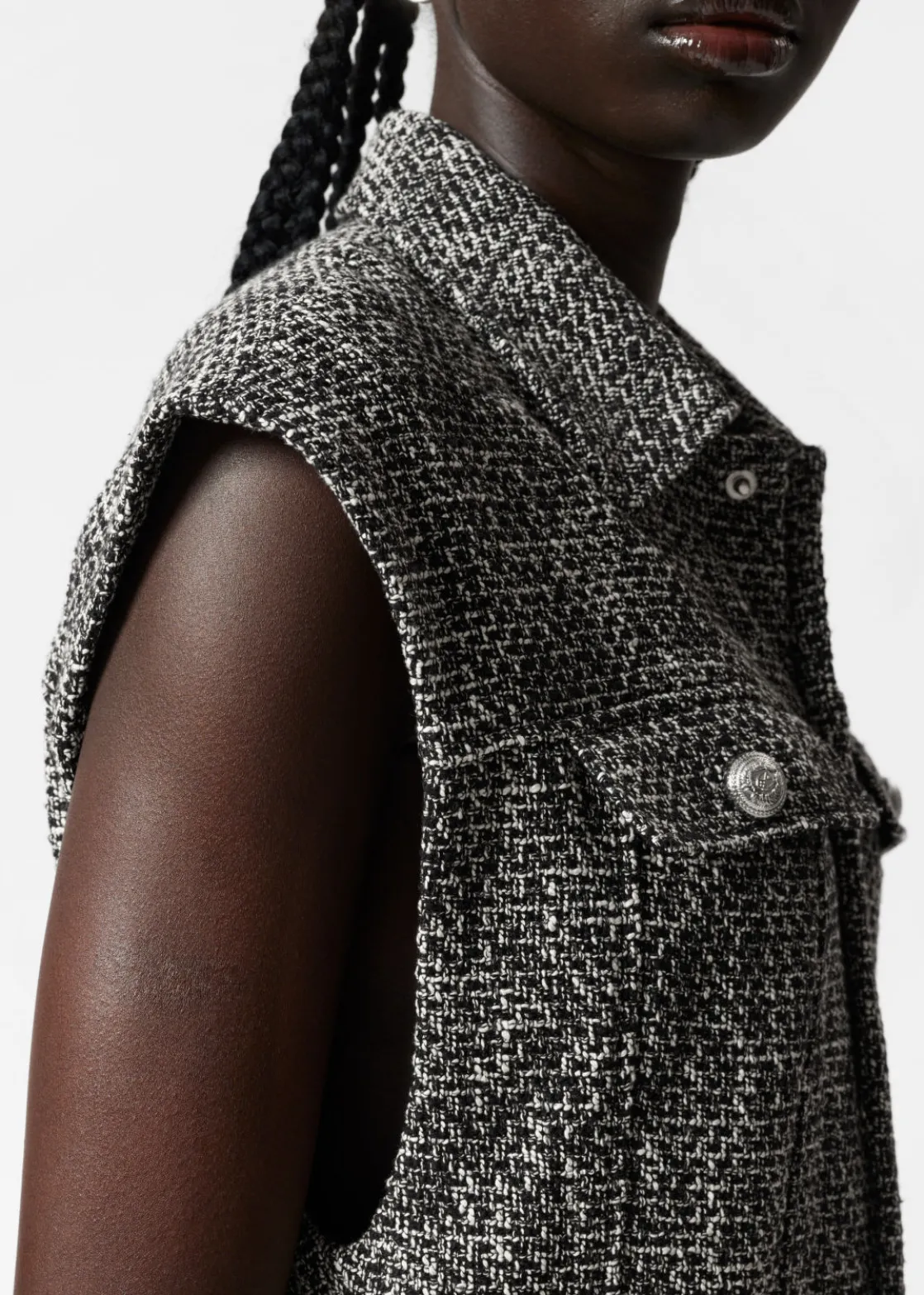 Wide Sleeveless Tweed Jumpsuit