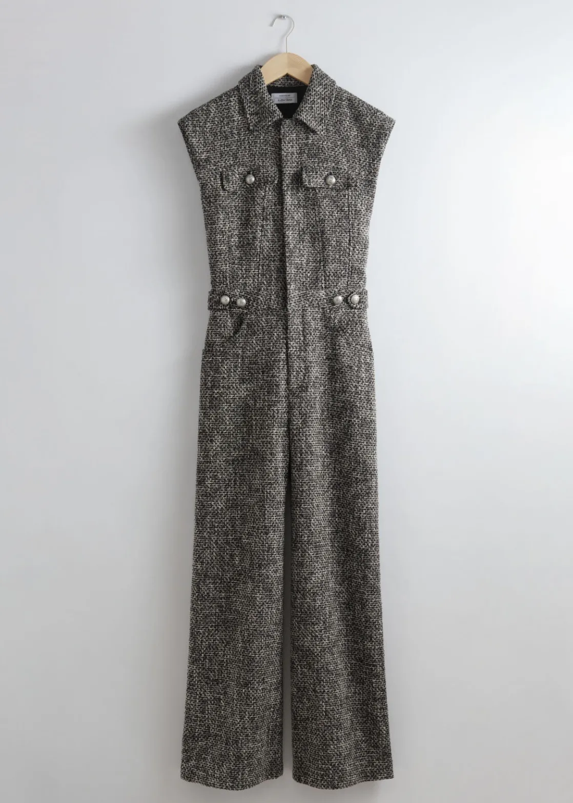 Wide Sleeveless Tweed Jumpsuit