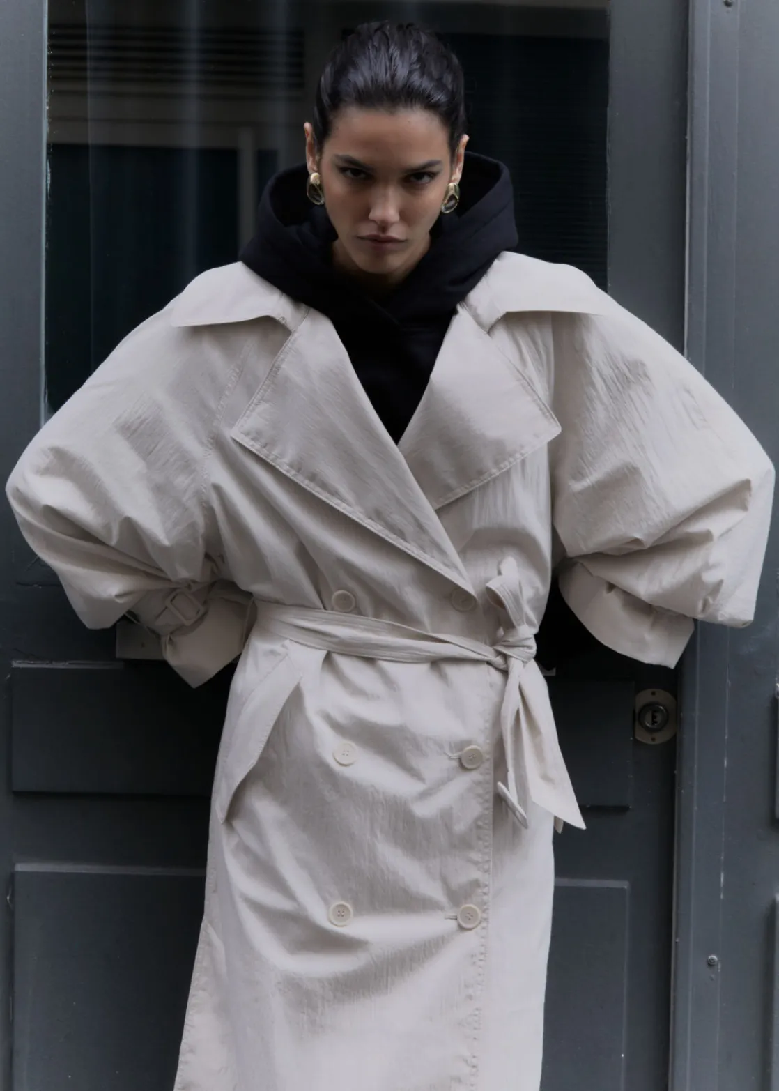 Crinkle-Effect Trench Coat