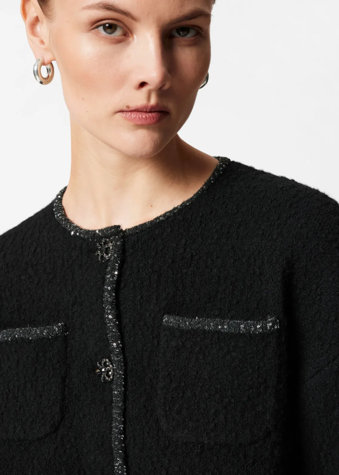 Sequin-Trimmed Cardigan
