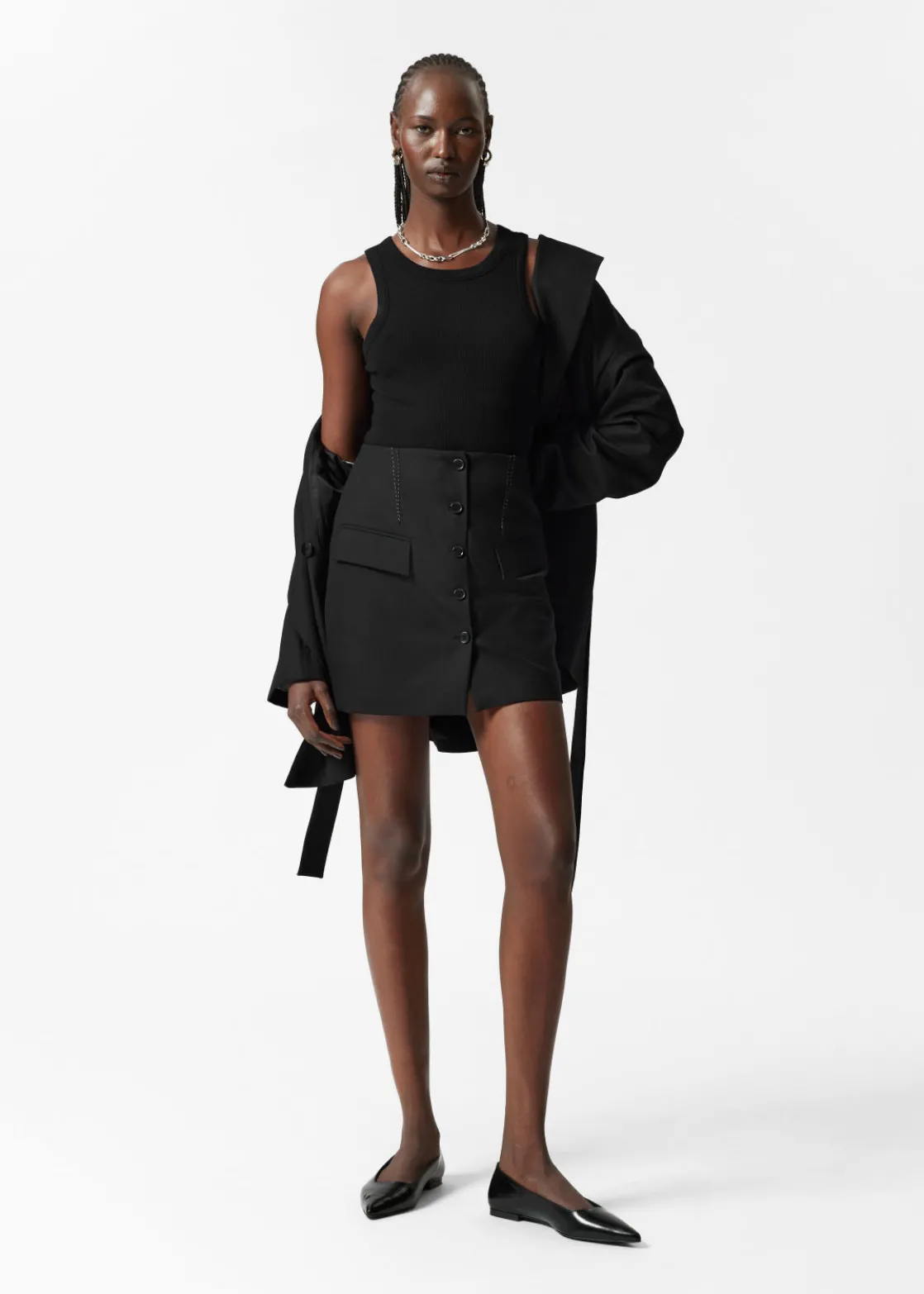 Buttoned Wool-Blend Mini Skirt