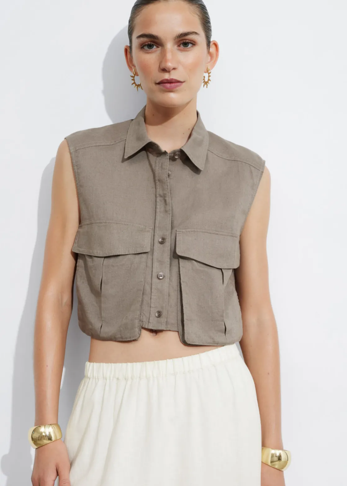 Cropped Patch-Pocket Top