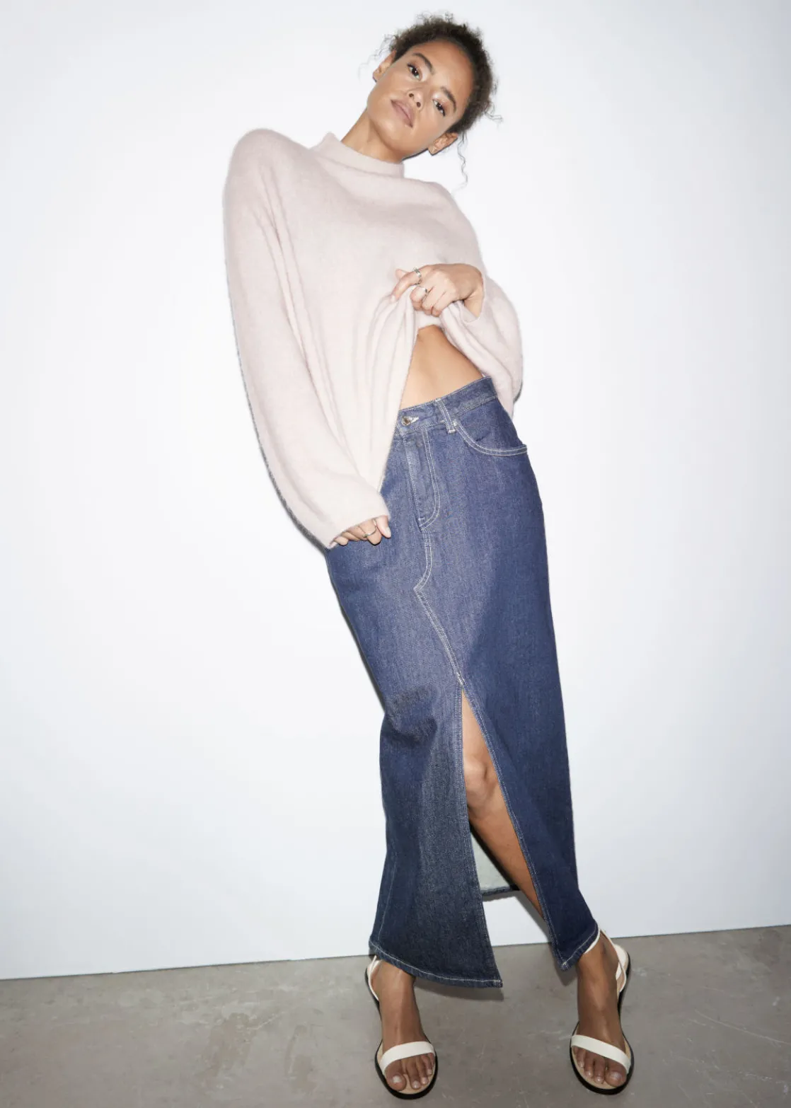 5-Pocket Denim Midi Skirt