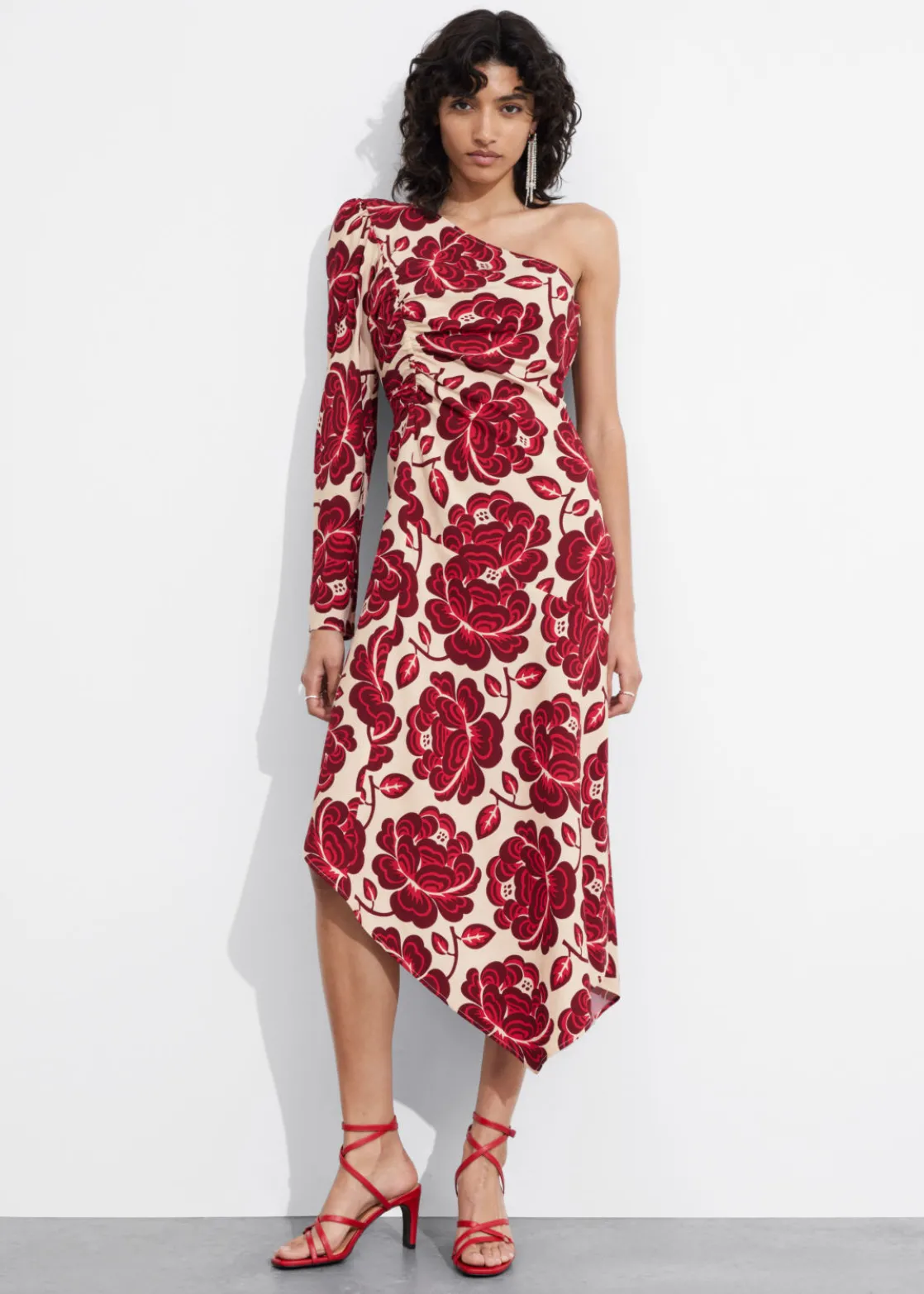 Asymmetric One-Shoulder Midi Dress