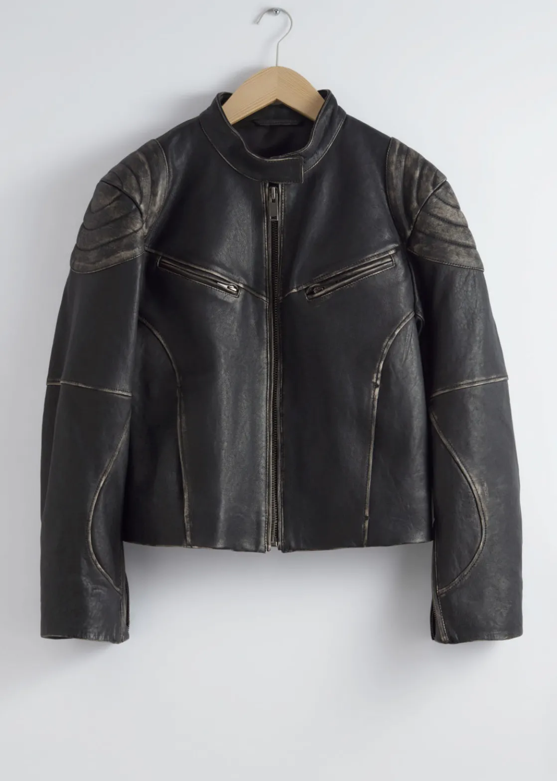 Topstitched Leather Jacket