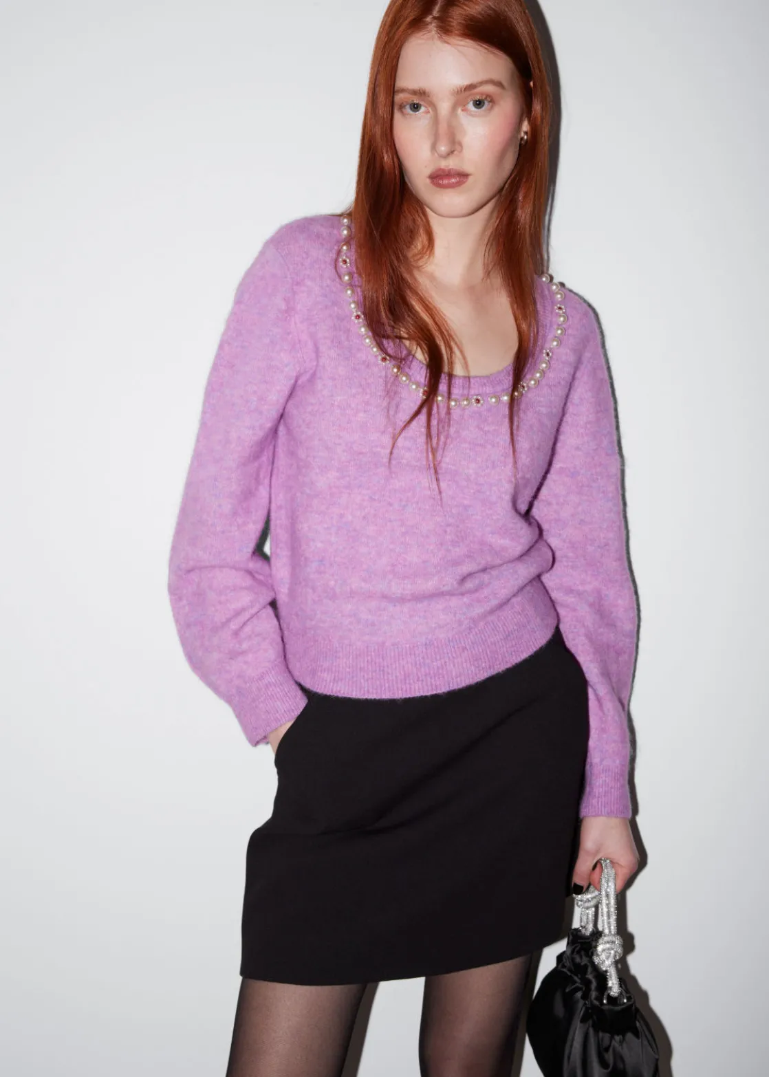 Pearl-Beaded Knit Sweater