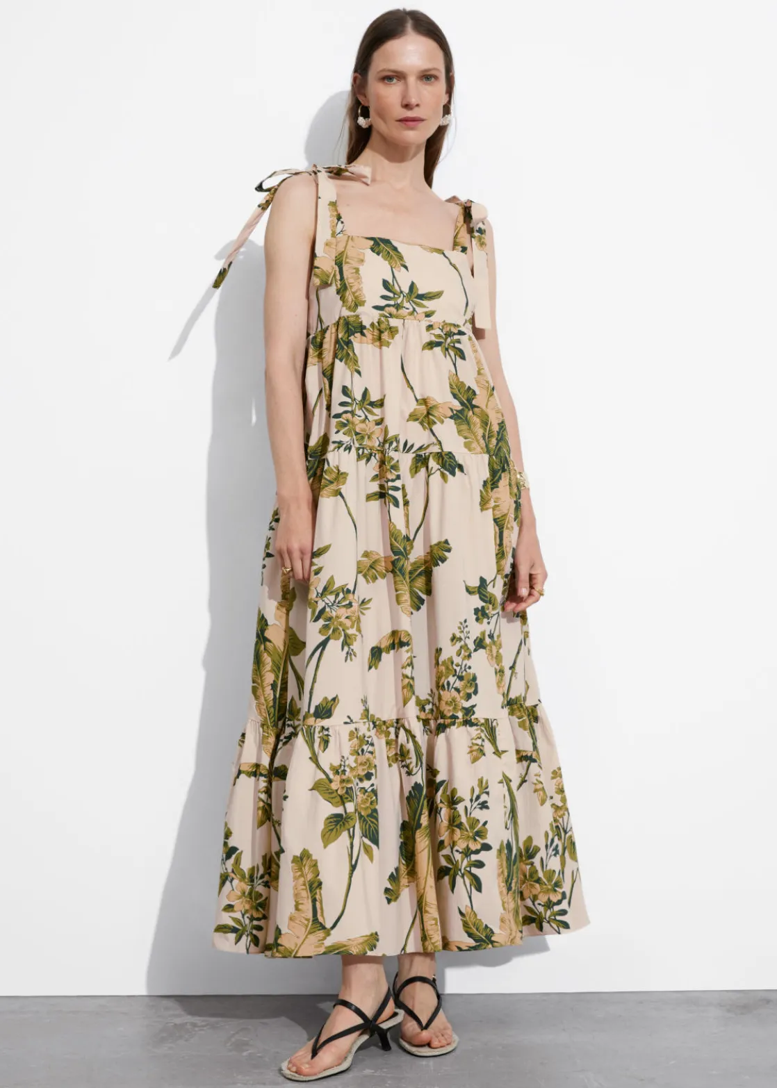 Tiered Tie-Strap Midi Dress